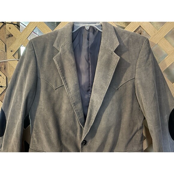 CIRCLE S Western Gray Corduroy Elbow patch Sports Coat Jacket Blazer Men's 42L - Picture 3 of 15